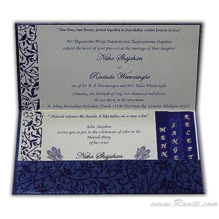 Custom Blue with Damask Print Wedding Invitation Card and Staggered Inserts AM-449 freeshipping - Raniti LLC - Custom Invitations & Stationery