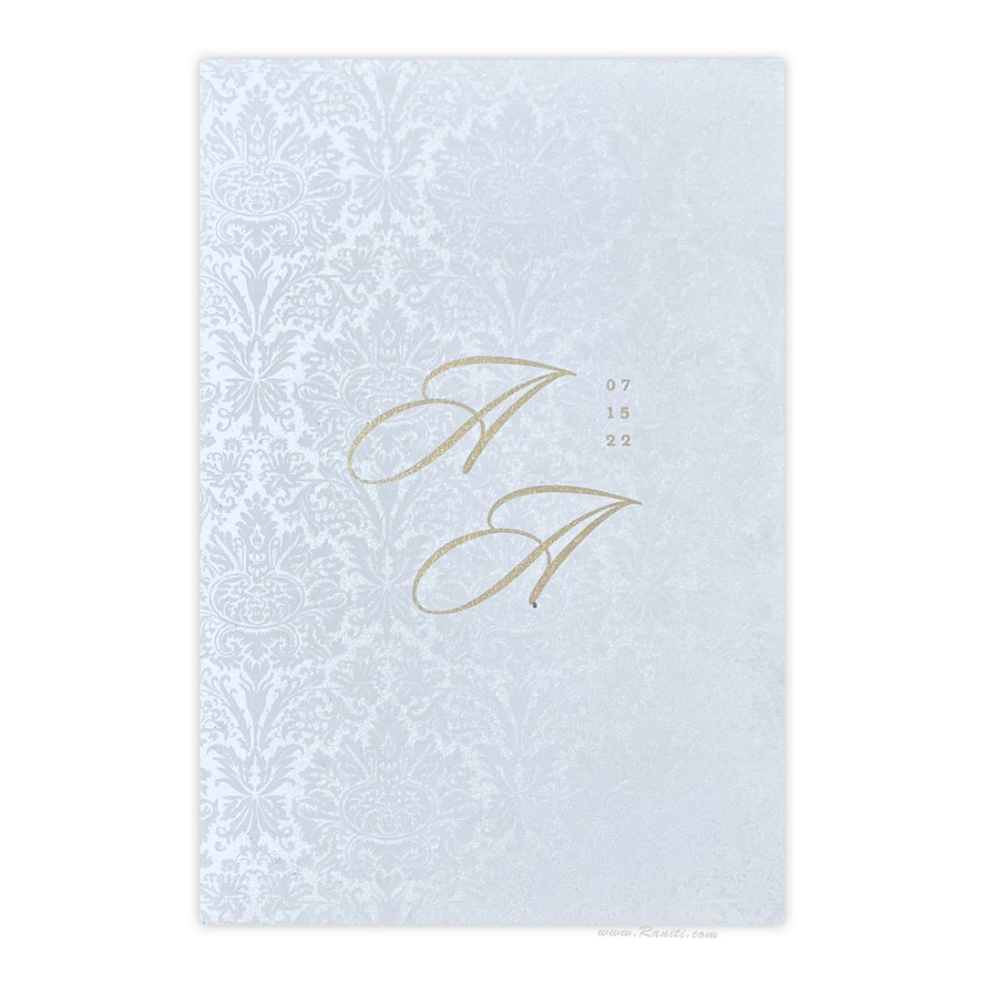 Custom Classic White Invitation Card with Multiple Inserts and Gold Accent | White Wedding Invitation Card AM - 482 - Raniti LLC - Custom Invitations & Stationery