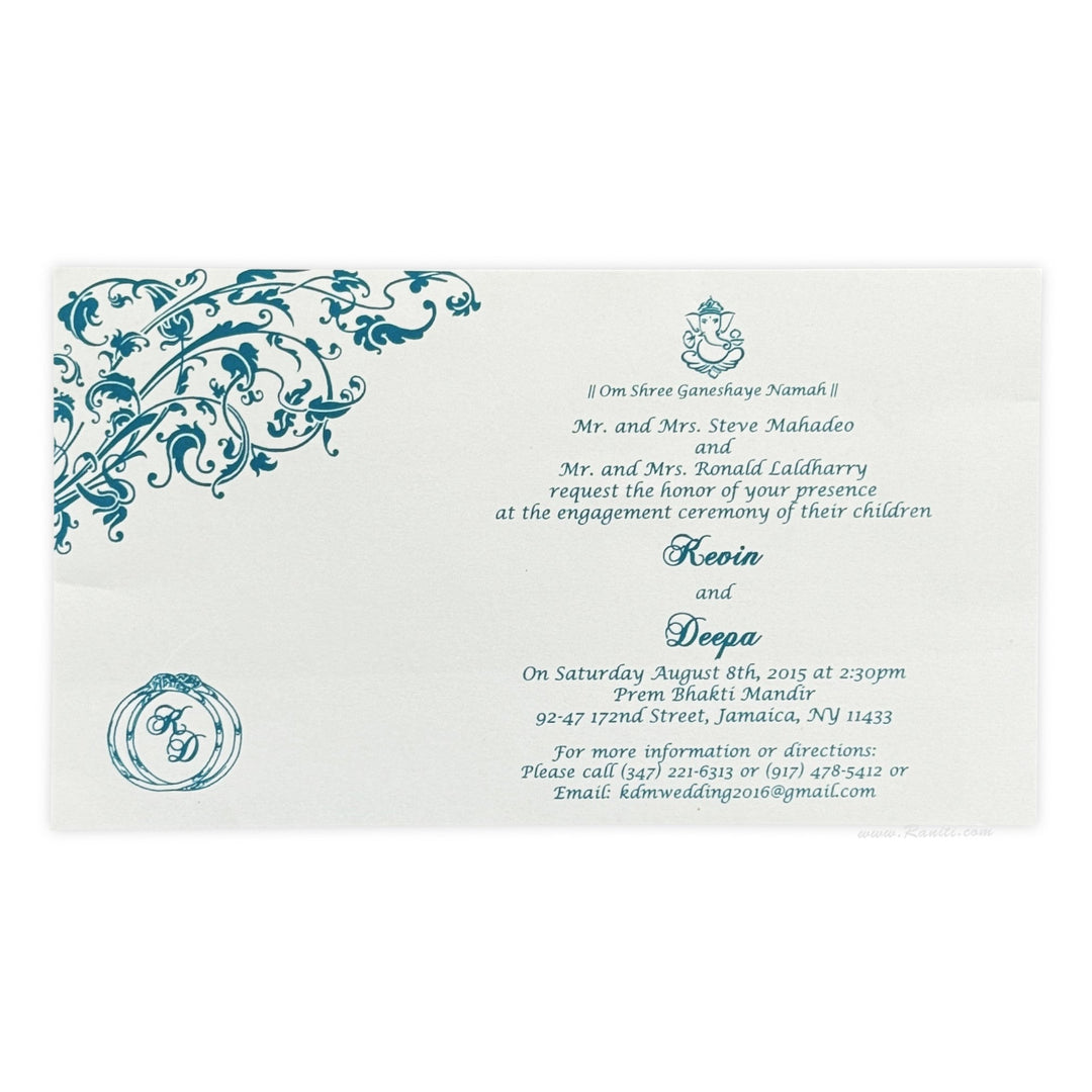 Custom Engagement Invitation in White and Teal - AMSO - 262 - Raniti LLC - Custom Invitations & Stationery