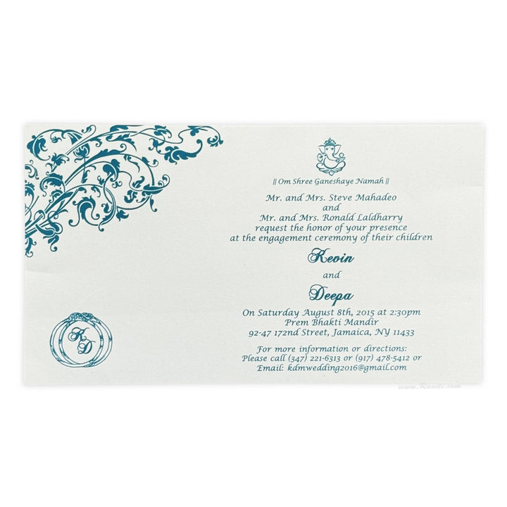 Custom Engagement Invitation in White and Teal - AMSO - 262 - Raniti LLC - Custom Invitations & Stationery