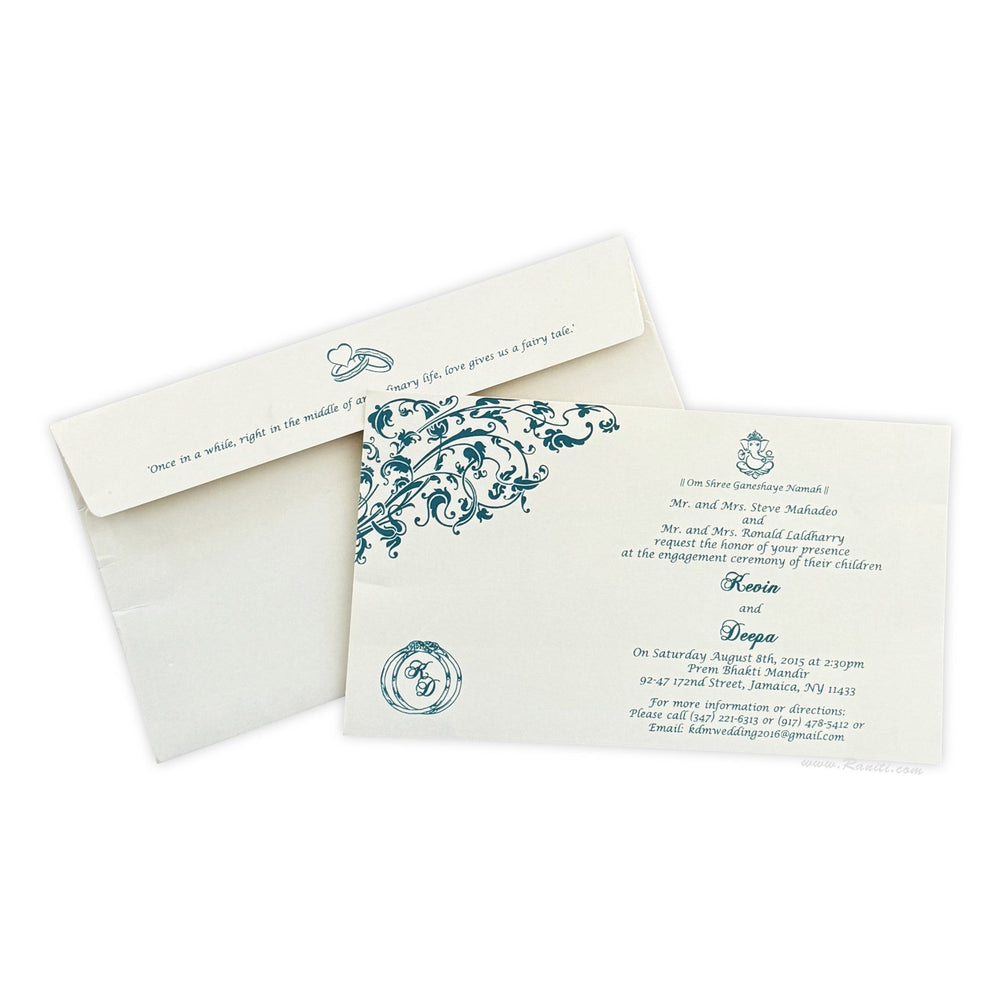 Custom Engagement Invitation in White and Teal - AMSO - 262 - Raniti LLC - Custom Invitations & Stationery