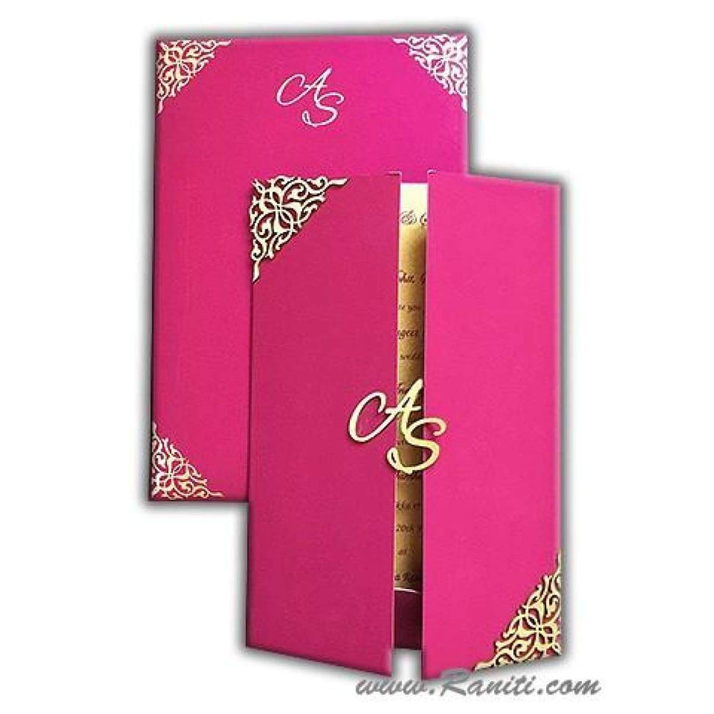 Custom Laser Cut Gatefold Fuchsia Pink Gold Laser Cut Invitation Card | Bride & Groom Invitation Set AML-58 freeshipping - Raniti LLC - Custom Invitations & Stationery