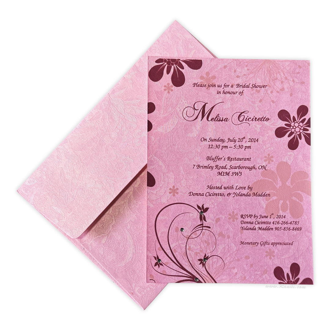 Custom Pink Bridal Shower Invitation Card AMSO - 192 - Raniti LLC - Custom Invitations & Stationery