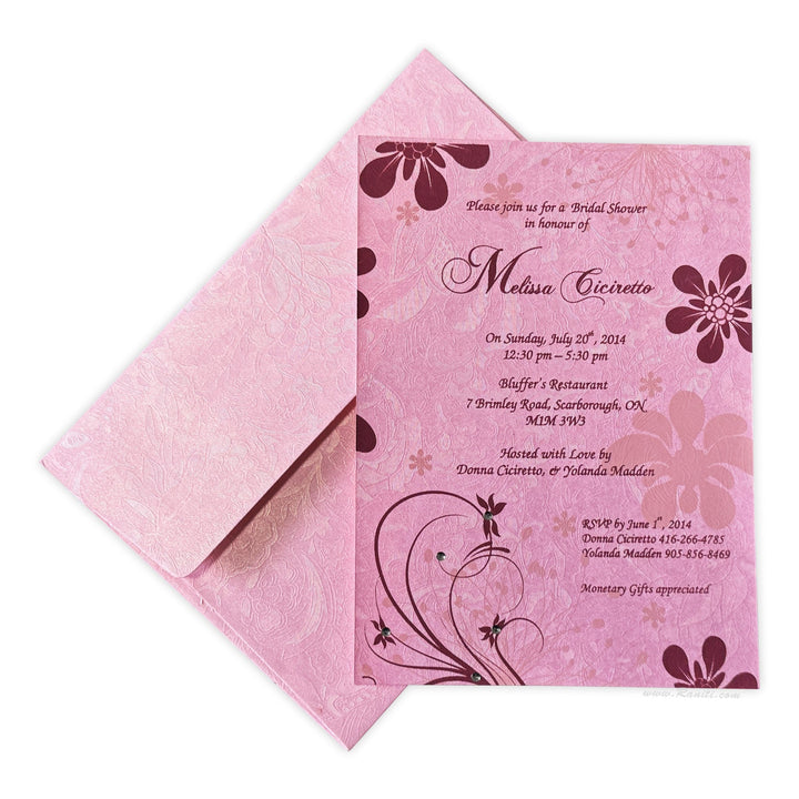 Custom Pink Bridal Shower Invitation Card AMSO - 192 - Raniti LLC - Custom Invitations & Stationery