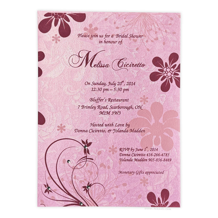 Custom Pink Bridal Shower Invitation Card AMSO - 192 - Raniti LLC - Custom Invitations & Stationery