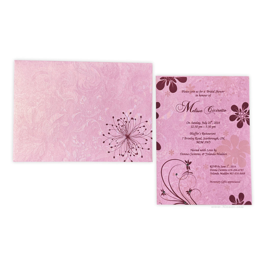 Custom Pink Bridal Shower Invitation Card AMSO - 192 - Raniti LLC - Custom Invitations & Stationery
