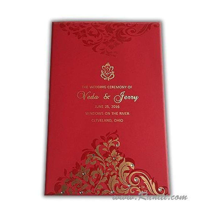 Custom Red Wedding Ceremony Program | Indian Wedding Program / Ceremony / Hindu / Gujarati / South Indian Wedding Ceremony Program with Rhinestones WP-33 freeshipping - Raniti LLC - Custom Invitations & Stationery