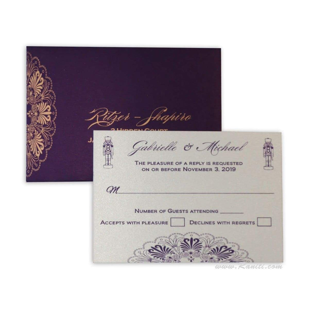 Custom Reply Card with Envelope | RSVP Card | Wedding Invitation RSVP Card in Purple and Pearl White RT-75 freeshipping - Raniti LLC - Custom Invitations & Stationery