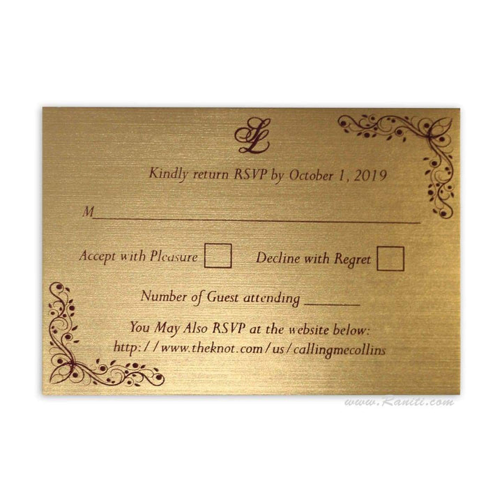 Custom Reply Card with Envelope | RSVP Card | Wedding Invitation RSVP Card in Purple and Gold RT-73 freeshipping - Raniti LLC - Custom Invitations & Stationery