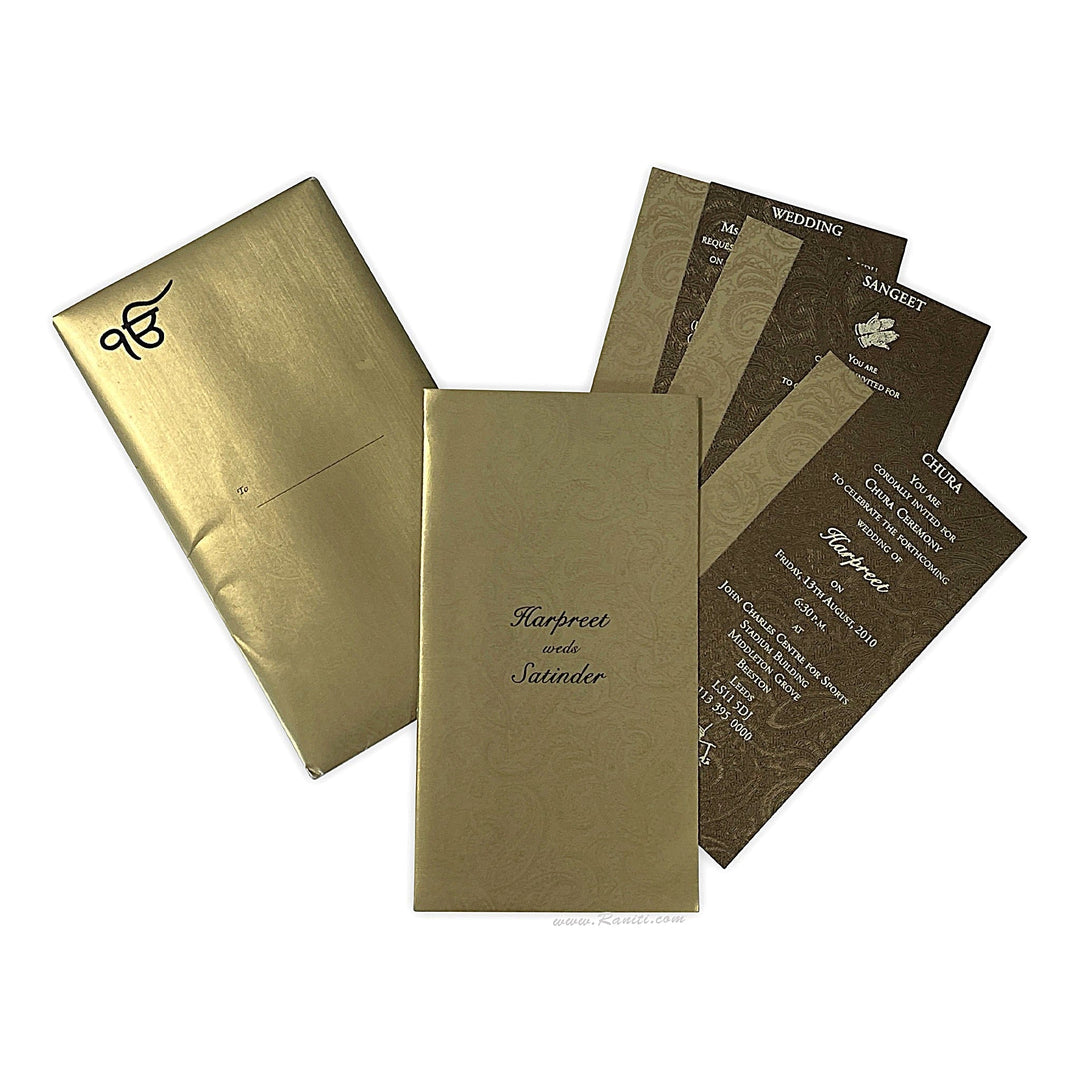 Custom Rustic Invitation Card with Multiple Inserts and Gold and Brown Accent | Rustic Wedding Invitation Card AM - 228 - Raniti LLC - Custom Invitations & Stationery