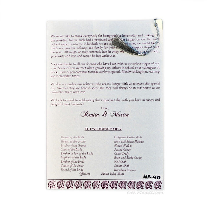 Custom White Hindu Wedding Ceremony Program | Interfaith Wedding Program (Catholic Compatible) | Order of Ceremony Program WP - 40 - Raniti LLC - Custom Invitations & Stationery