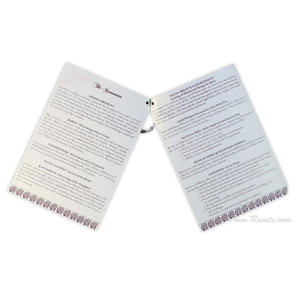 Custom White Hindu Wedding Ceremony Program | Interfaith Wedding Program (Catholic Compatible) | Order of Ceremony Program WP - 40 - Raniti LLC - Custom Invitations & Stationery