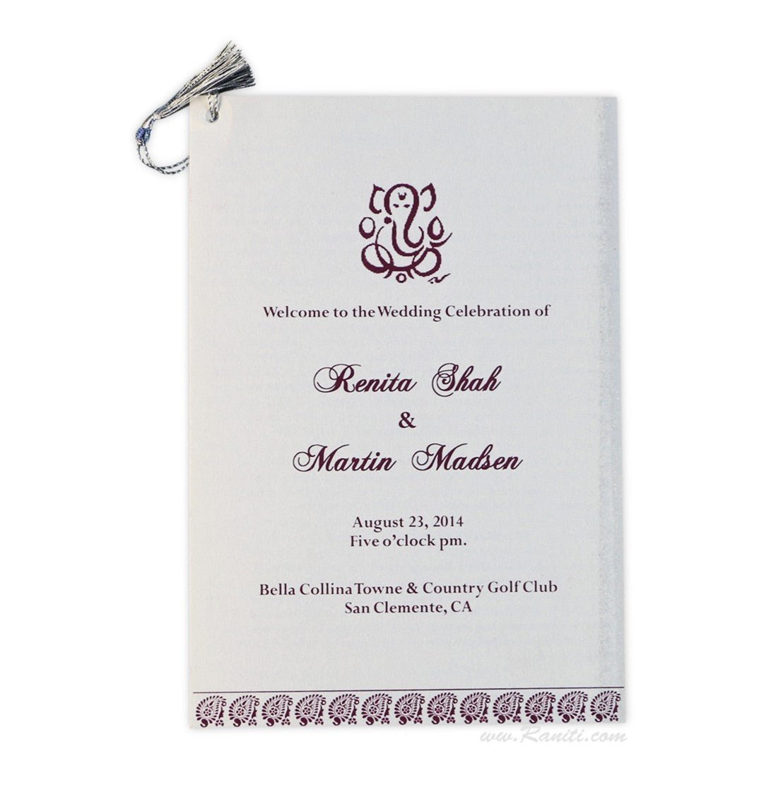 Custom White Hindu Wedding Ceremony Program | Interfaith Wedding Program (Catholic Compatible) | Order of Ceremony Program WP - 40 - Raniti LLC - Custom Invitations & Stationery