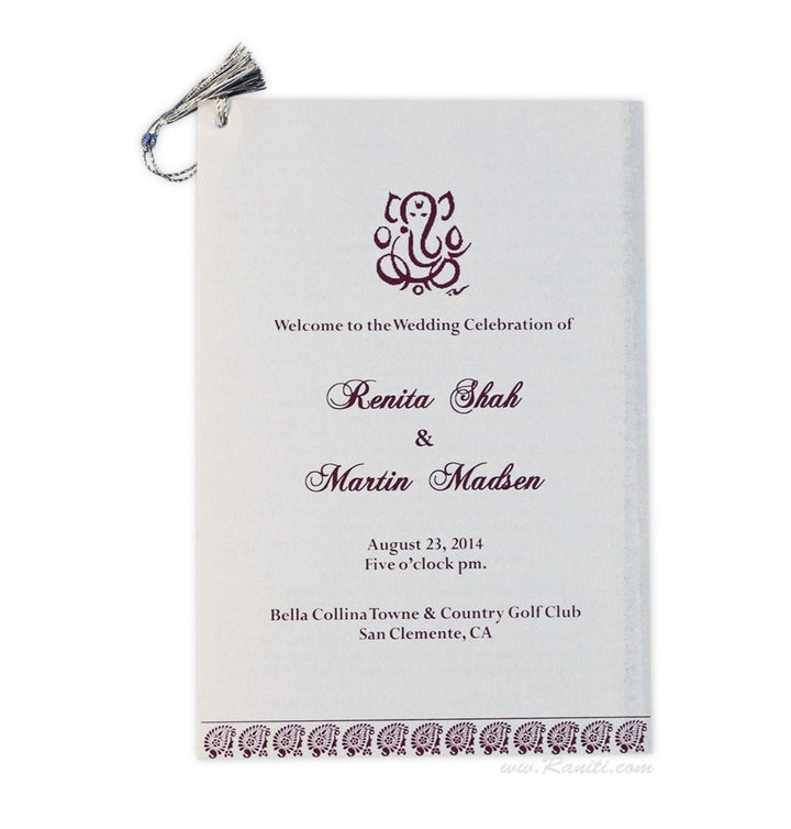 Custom White Hindu Wedding Ceremony Program | Interfaith Wedding Program (Catholic Compatible) | Order of Ceremony Program WP - 40 - Raniti LLC - Custom Invitations & Stationery