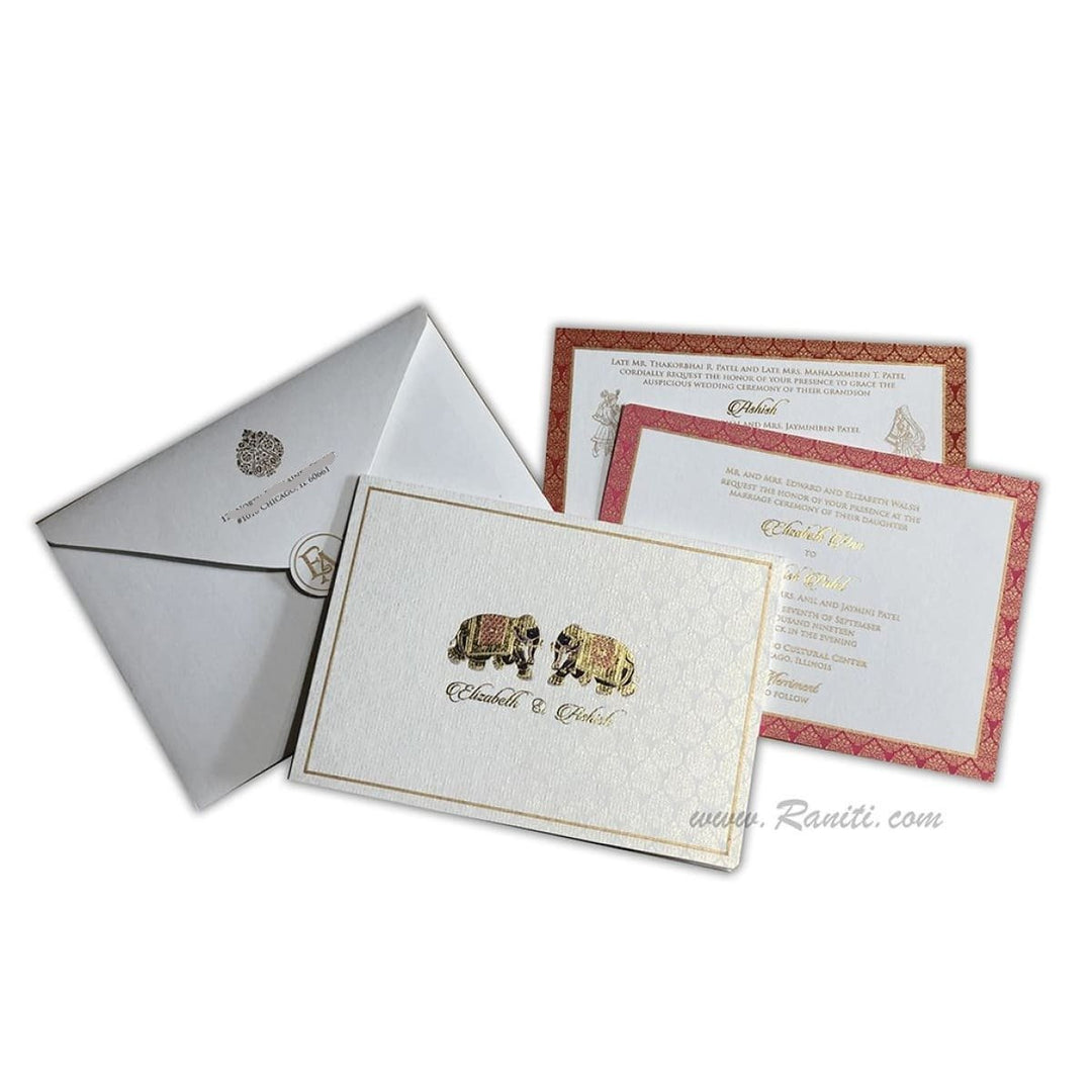 Elephant Theme Gold Foil Custom Luxury Wedding Invitation AM284 | Raniti | luxury wedding cards online