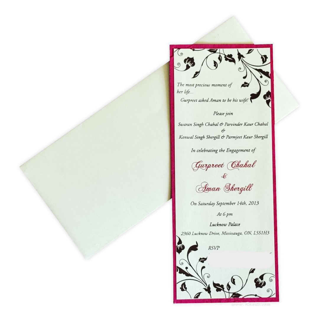 Engagement Custom Classic Invitation in White and Pink - AMSO - 182 - Raniti LLC - Custom Invitations & Stationery
