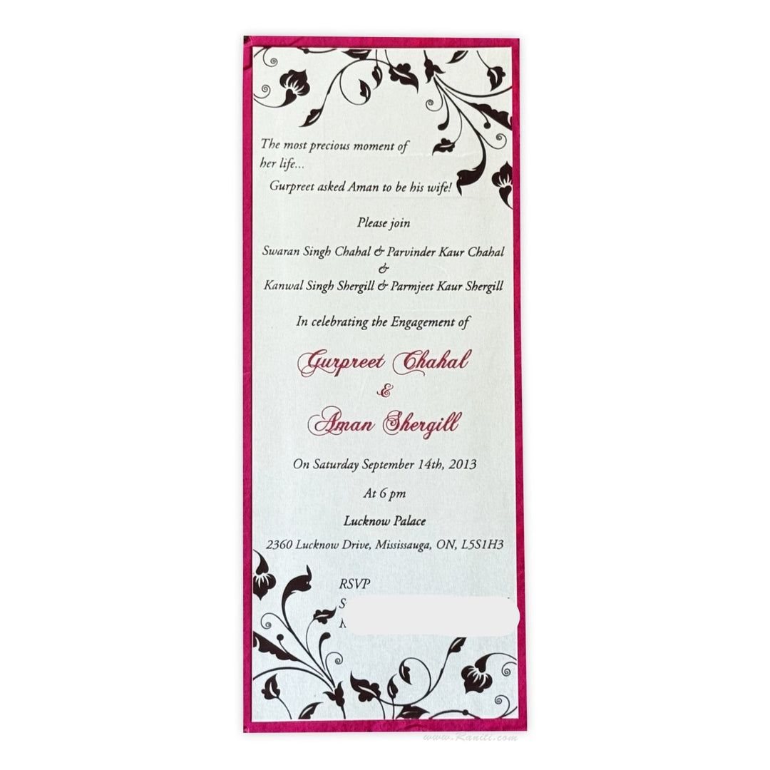 Engagement Custom Classic Invitation in White and Pink - AMSO - 182 - Raniti LLC - Custom Invitations & Stationery