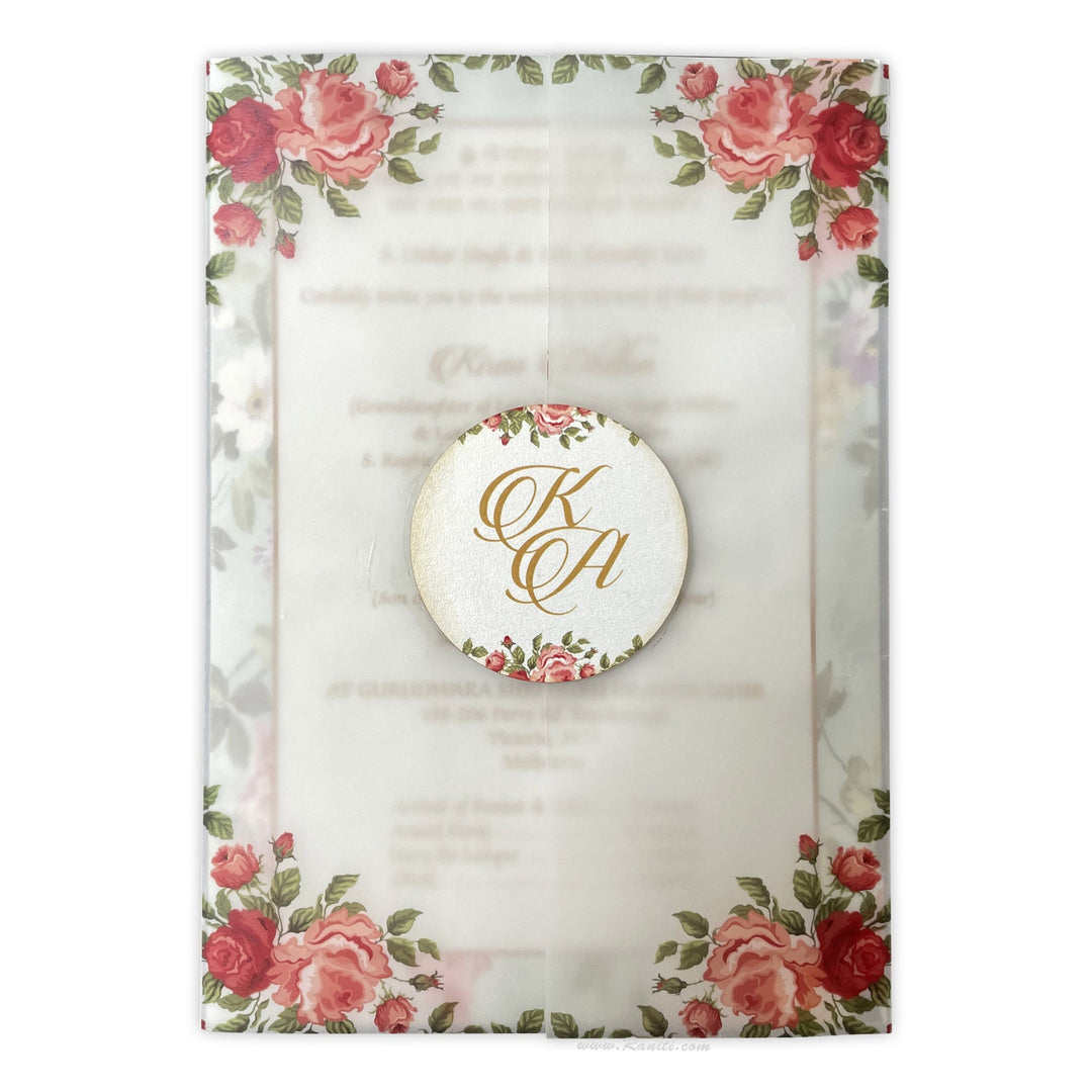 Floral Theme Custom Translucent Vellum Folder Custom Monogram | Classic Invitation Card with Matching Inserts AML - 381 - Raniti LLC - Custom Invitations & Stationery