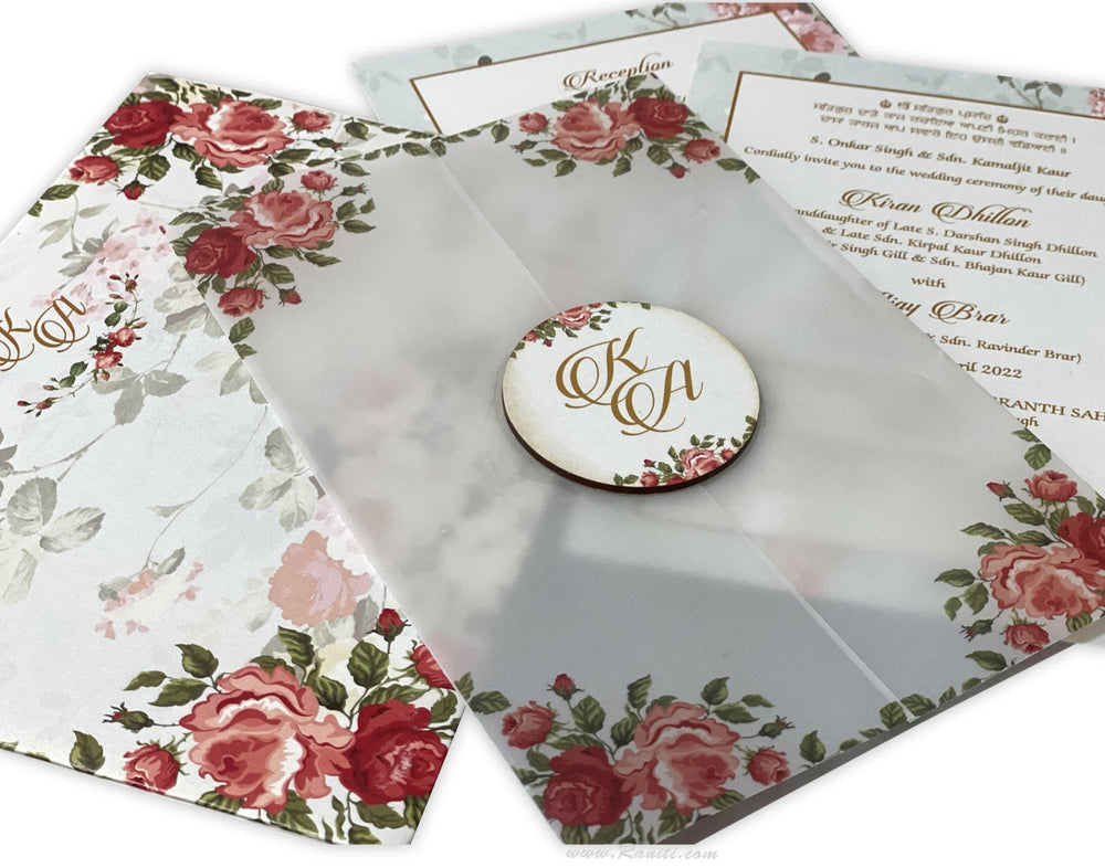 Floral Theme Custom Translucent Vellum Folder Custom Monogram | Classic Invitation Card with Matching Inserts AML - 381 - Raniti LLC - Custom Invitations & Stationery