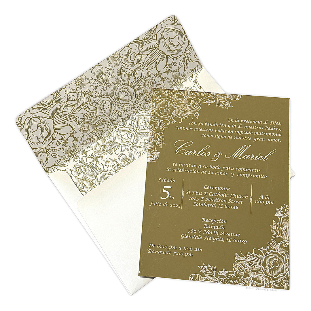 Gold Mirror Acrylic Custom Invitation card | Spanish Wedding Invitation Card AML - 480 - Raniti LLC - Custom Invitations & Stationery