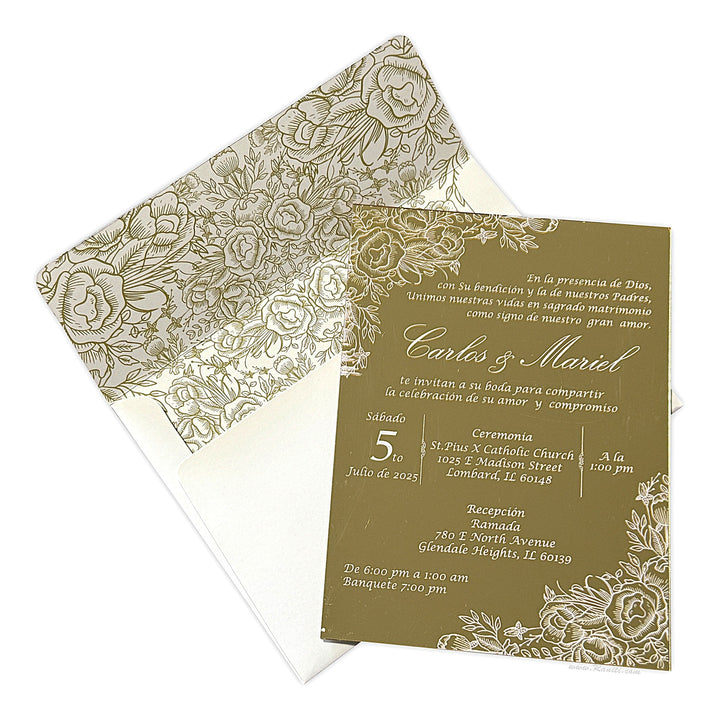 Gold Mirror Acrylic Custom Invitation card | Spanish Wedding Invitation Card AML - 480 - Raniti LLC - Custom Invitations & Stationery