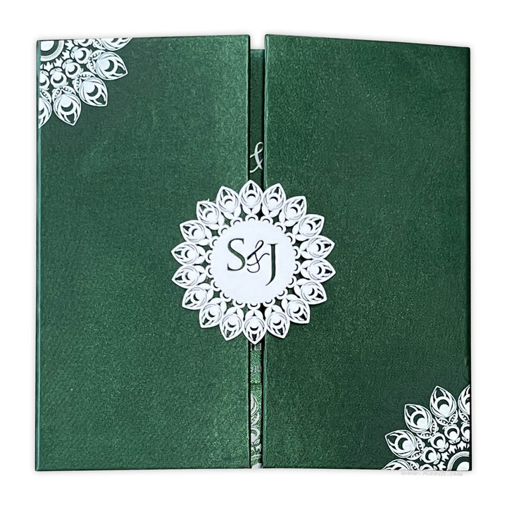 Green Satin Luxury Wedding Invitation card | Hard Cover Custom Luxury Satin Acrylic Invitation Card ACDHL - 19 - Raniti LLC - Custom Invitations & Stationery