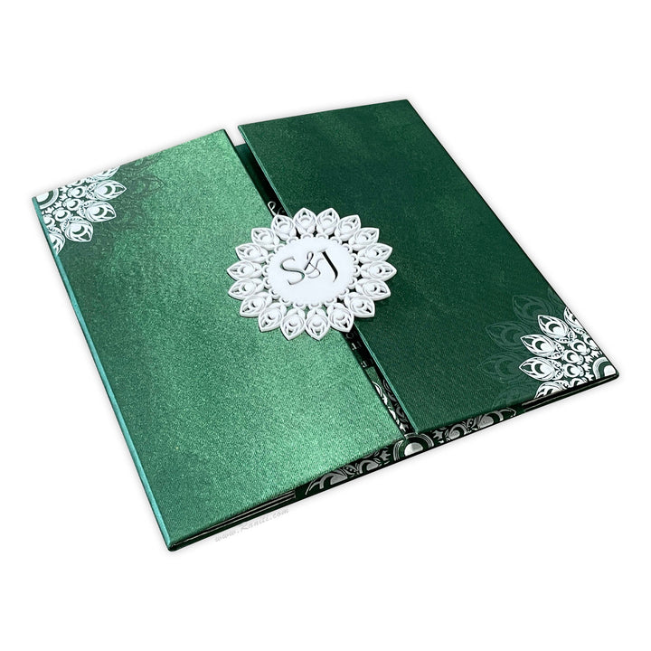 Green Satin Luxury Wedding Invitation card | Hard Cover Custom Luxury Satin Acrylic Invitation Card ACDHL - 19 - Raniti LLC - Custom Invitations & Stationery