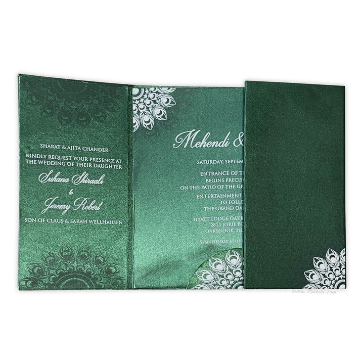 Green Satin Luxury Wedding Invitation card | Hard Cover Custom Luxury Satin Acrylic Invitation Card ACDHL - 19 - Raniti LLC - Custom Invitations & Stationery