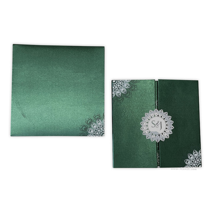 Green Satin Luxury Wedding Invitation card | Hard Cover Custom Luxury Satin Acrylic Invitation Card ACDHL - 19 - Raniti LLC - Custom Invitations & Stationery
