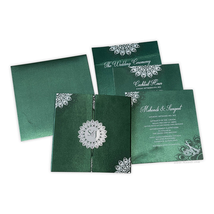 Green Satin Luxury Wedding Invitation card | Hard Cover Custom Luxury Satin Acrylic Invitation Card ACDHL - 19 - Raniti LLC - Custom Invitations & Stationery