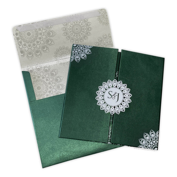 Green Satin Luxury Wedding Invitation card | Hard Cover Custom Luxury Satin Acrylic Invitation Card ACDHL - 19 - Raniti LLC - Custom Invitations & Stationery