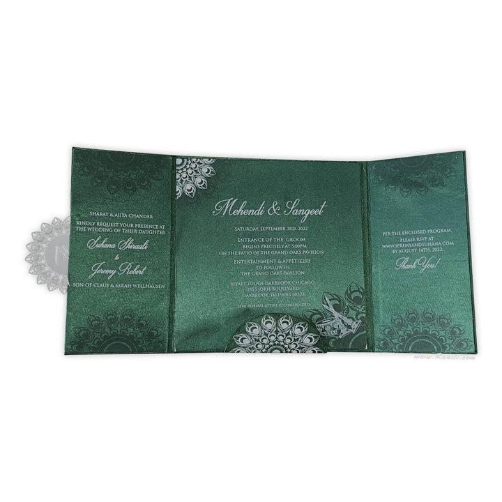 Green Satin Luxury Wedding Invitation card | Hard Cover Custom Luxury Satin Acrylic Invitation Card ACDHL - 19 - Raniti LLC - Custom Invitations & Stationery