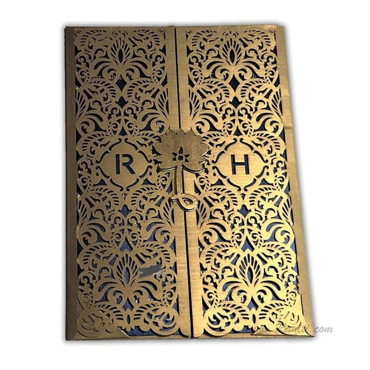 Laser Cut Golden Gate Fold Custom Invitation Card with Blue Cascading Inserts AML-391 freeshipping - Raniti LLC - Custom Invitations & Stationery