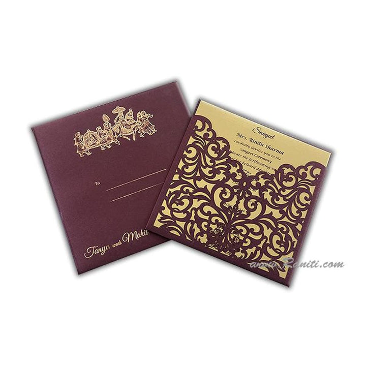 Laser cut Pocket Folder Custom Design Laser Cut Purple, Pink and Golden Custom Invitation Card AML-289 freeshipping - Raniti LLC - Custom Invitations & Stationery