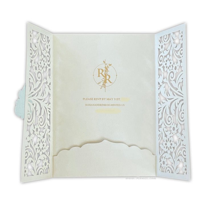 Lasercut Custom Invitation Card Pearl White Gate Fold with Cascading Inserts AML - 266 - Raniti LLC - Custom Invitations & Stationery