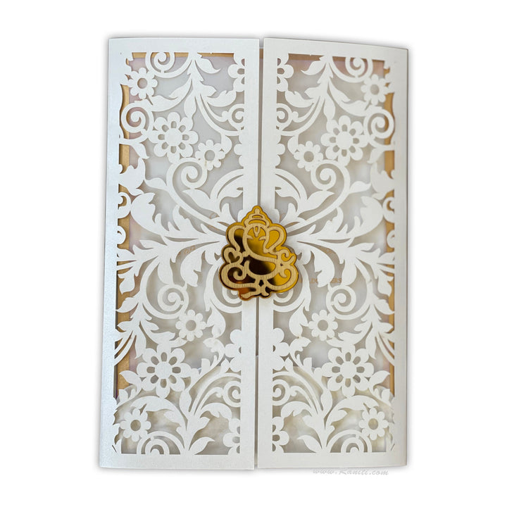 Lasercut Custom Invitation Card Pearl White Gate Fold with Cascading Inserts AML - 266 - Raniti LLC - Custom Invitations & Stationery