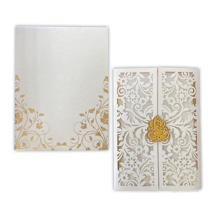 Lasercut Custom Invitation Card Pearl White Gate Fold with Cascading Inserts AML - 266 - Raniti LLC - Custom Invitations & Stationery