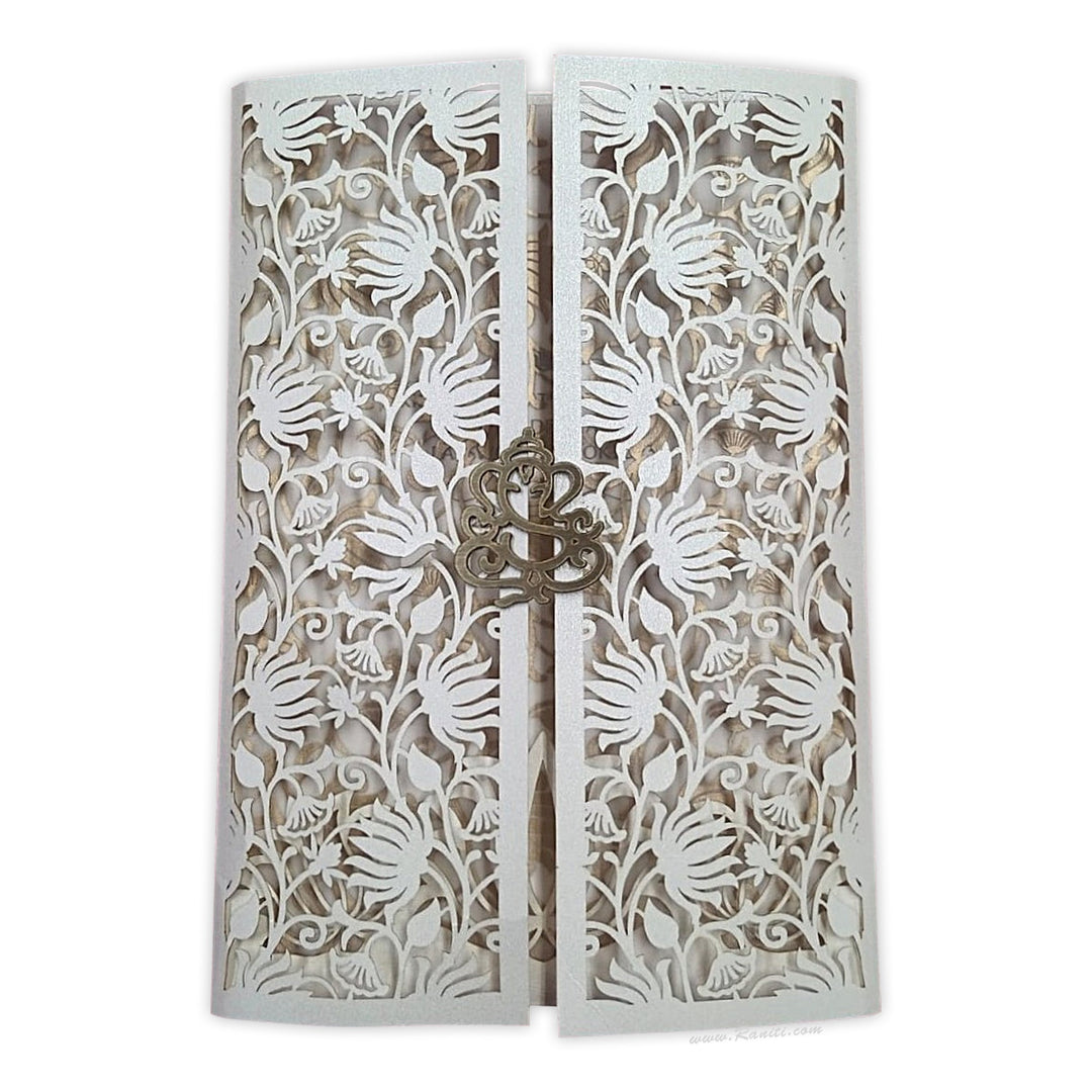 Lasercut Custom Invitation Card Pearl White Gate Fold with Cascading Inserts AML - 266 - Raniti LLC - Custom Invitations & Stationery