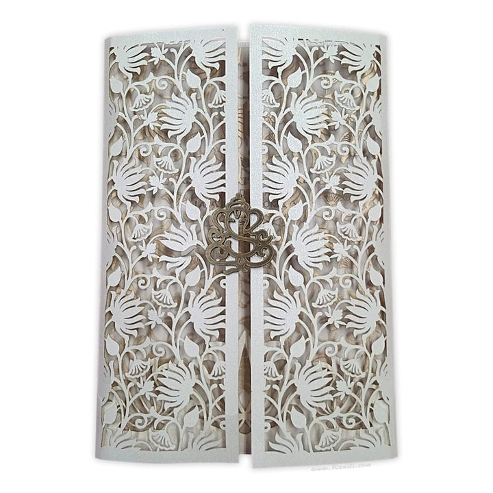 Lasercut Custom Invitation Card Pearl White Gate Fold with Cascading Inserts AML - 266 - Raniti LLC - Custom Invitations & Stationery