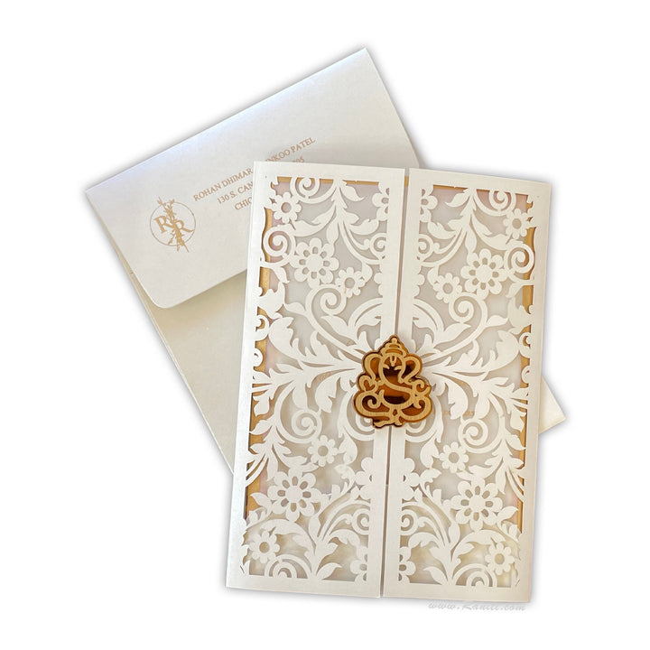 Lasercut Custom Invitation Card Pearl White Gate Fold with Cascading Inserts AML - 266 - Raniti LLC - Custom Invitations & Stationery