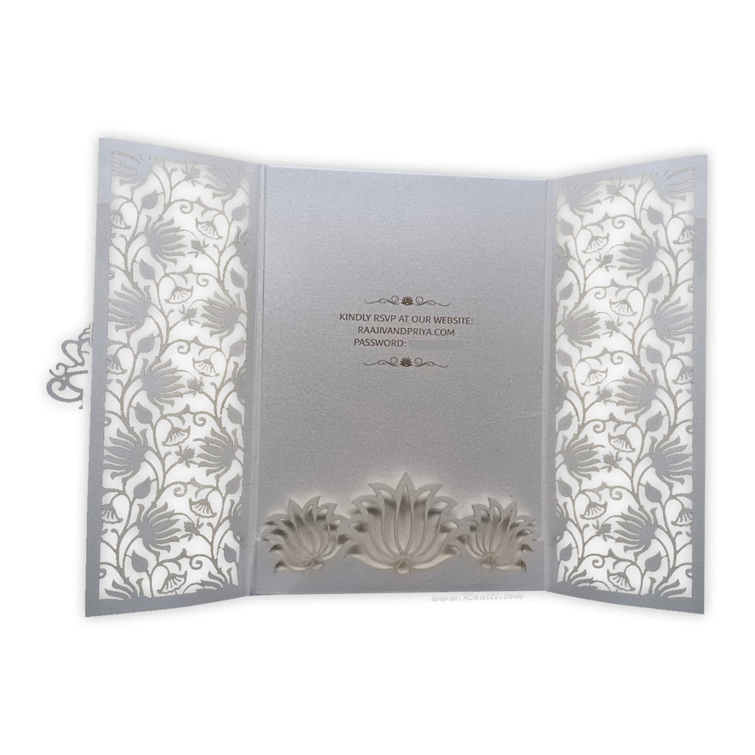 Lasercut Custom Invitation Card Pearl White Gate Fold with Cascading Inserts AML - 266 - Raniti LLC - Custom Invitations & Stationery