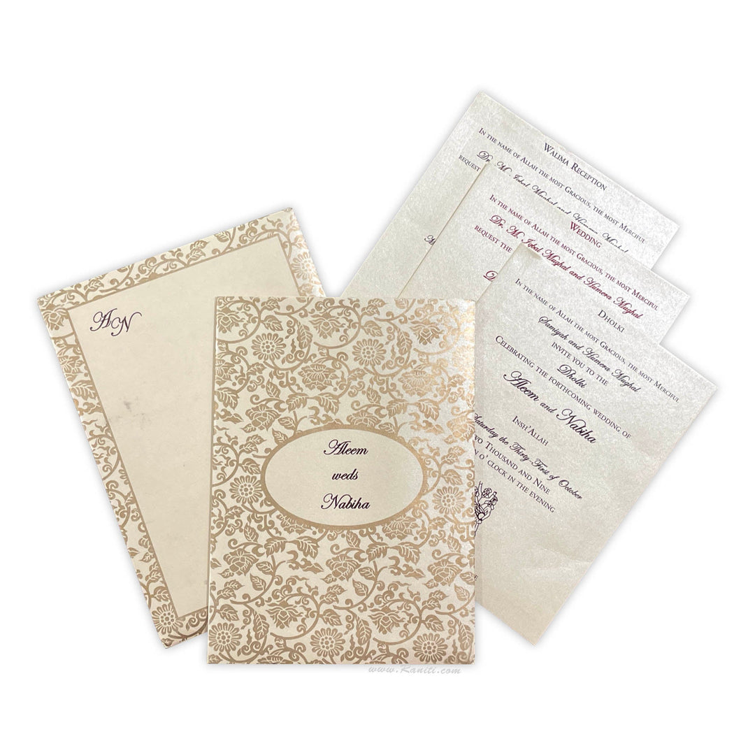 Lotus Theme Golden Custom Invitation card with Multiple Inserts | Classic Custom Invitation Card AM - 371 - Raniti LLC - Custom Invitations & Stationery