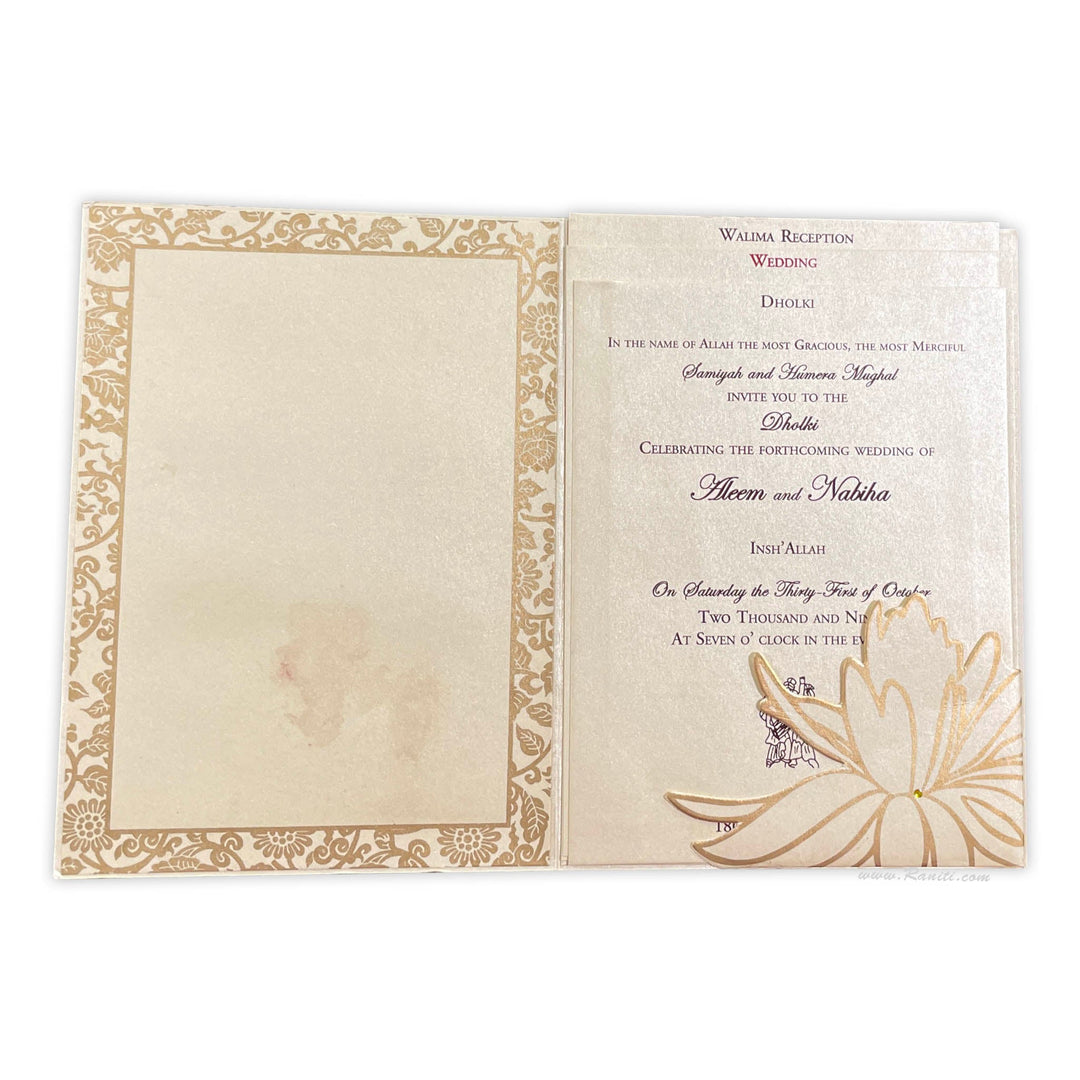 Lotus Theme Golden Custom Invitation card with Multiple Inserts | Classic Custom Invitation Card AM - 371 - Raniti LLC - Custom Invitations & Stationery