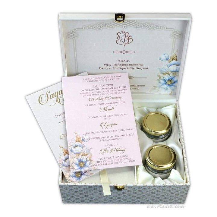 Floral Theme Custom Royal Luxury Boxed Wedding Invitation with Gift Jars | Interfaith Boxed Wedding Invitation ACDB-1 freeshipping - Raniti LLC - Custom Invitations & Stationery