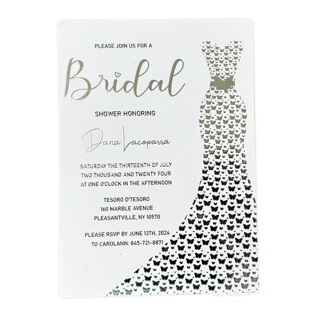 Luxury Bridal Shower Silver Raised Foil Custom Invitation Card ACD - 32 - Raniti LLC - Custom Invitations & Stationery