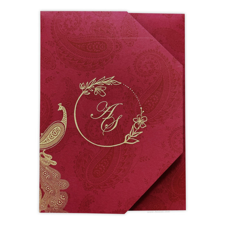 Luxury Peacock Theme Acrylic Wedding Invitation Card with Clear Acrylic & Red Trifold Inserts AML - 472 - Raniti LLC - Custom Invitations & Stationery