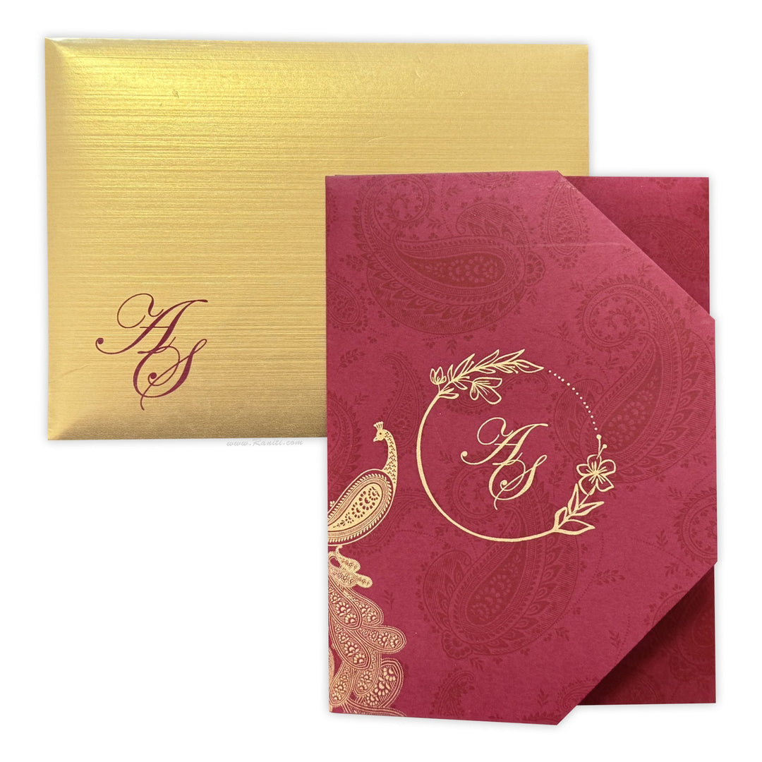 Luxury Peacock Theme Acrylic Wedding Invitation Card with Clear Acrylic & Red Trifold Inserts AML - 472 - Raniti LLC - Custom Invitations & Stationery