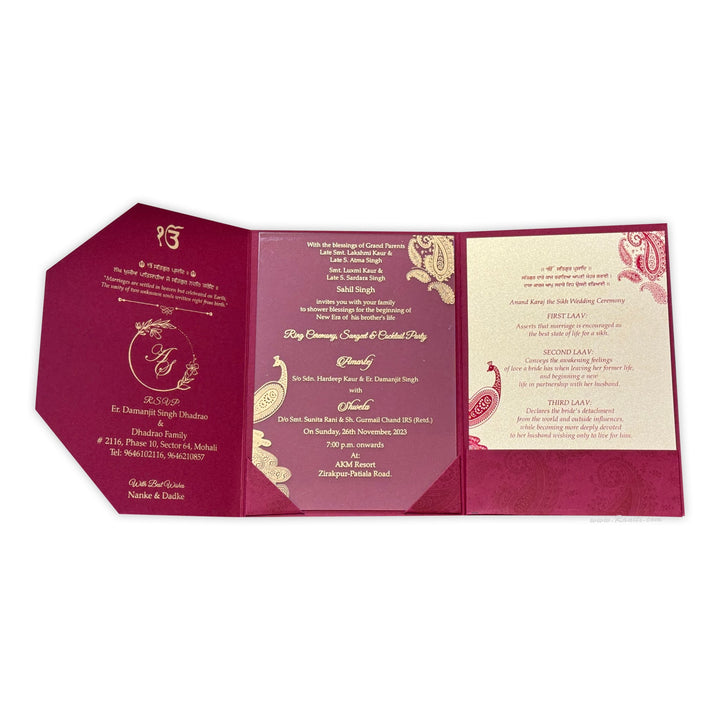 Luxury Peacock Theme Acrylic Wedding Invitation Card with Clear Acrylic & Red Trifold Inserts AML - 472 - Raniti LLC - Custom Invitations & Stationery