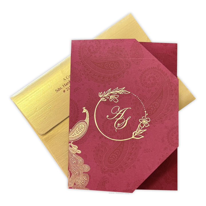 Luxury Peacock Theme Acrylic Wedding Invitation Card with Clear Acrylic & Red Trifold Inserts AML - 472 - Raniti LLC - Custom Invitations & Stationery