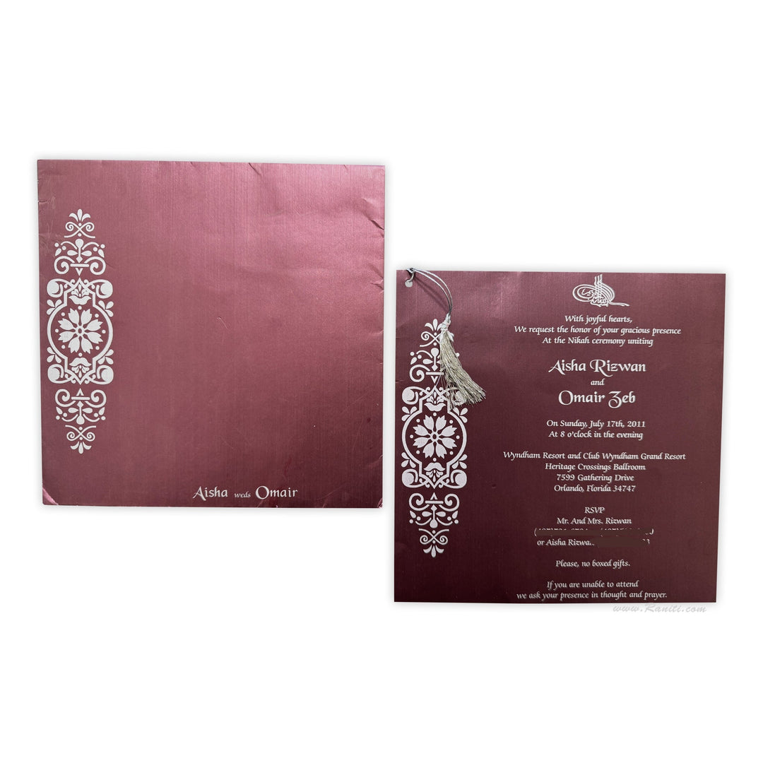 Nikah Ceremony Invitation card | Registry Marriage | Nikkah Custom Invitation Card AMSO - 151 - Raniti LLC - Custom Invitations & Stationery